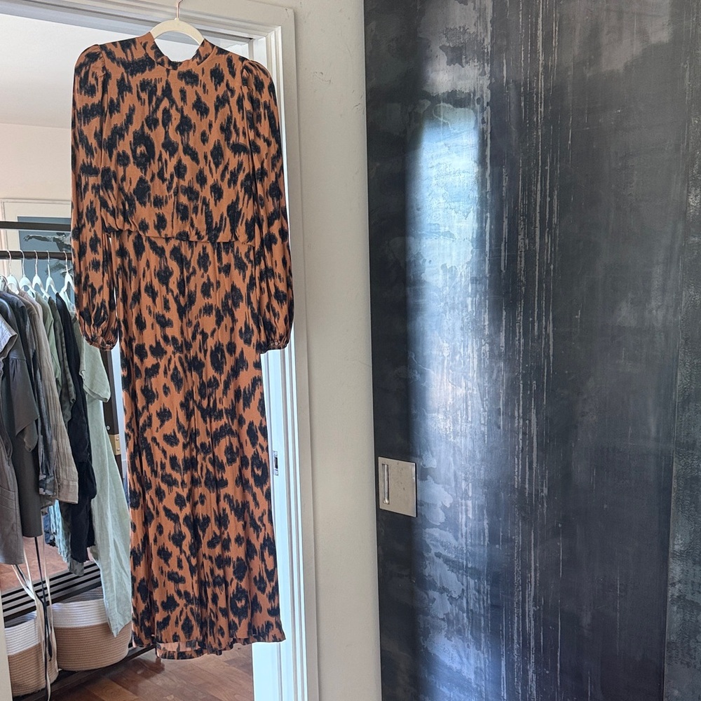 Leopard Print Long Sleeve Jumpsuit - Navy on Peach